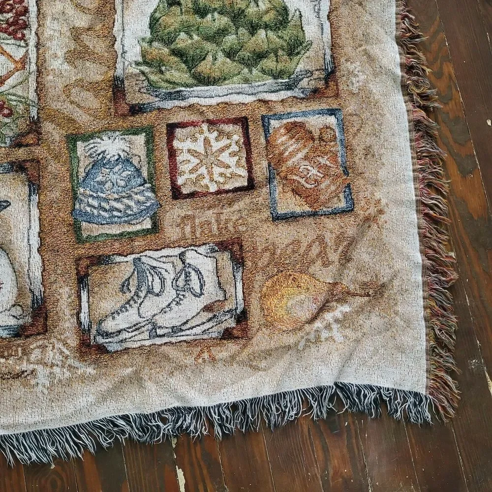 Winter Holiday Throw Blanket Fringe Cardinal Snowman Cocoa Snow‎ Skate 46